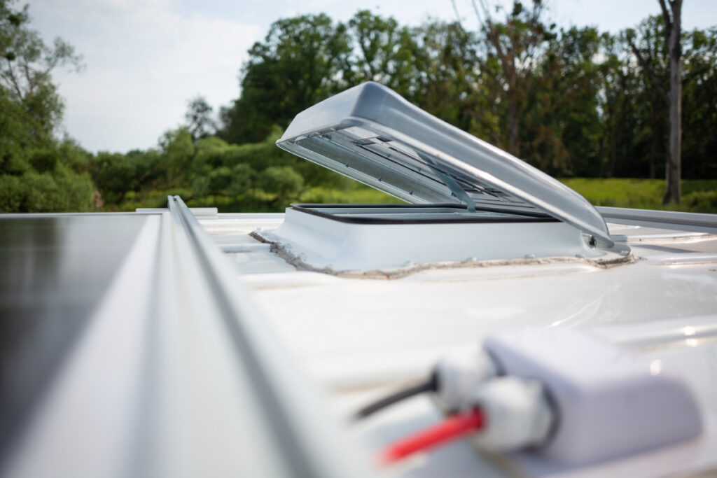 Open roof hatch on a camper van
